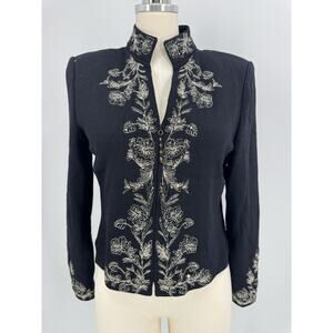 St. John Evening knit black w Gold rhinestone embroidered Size 8 (jack100thr